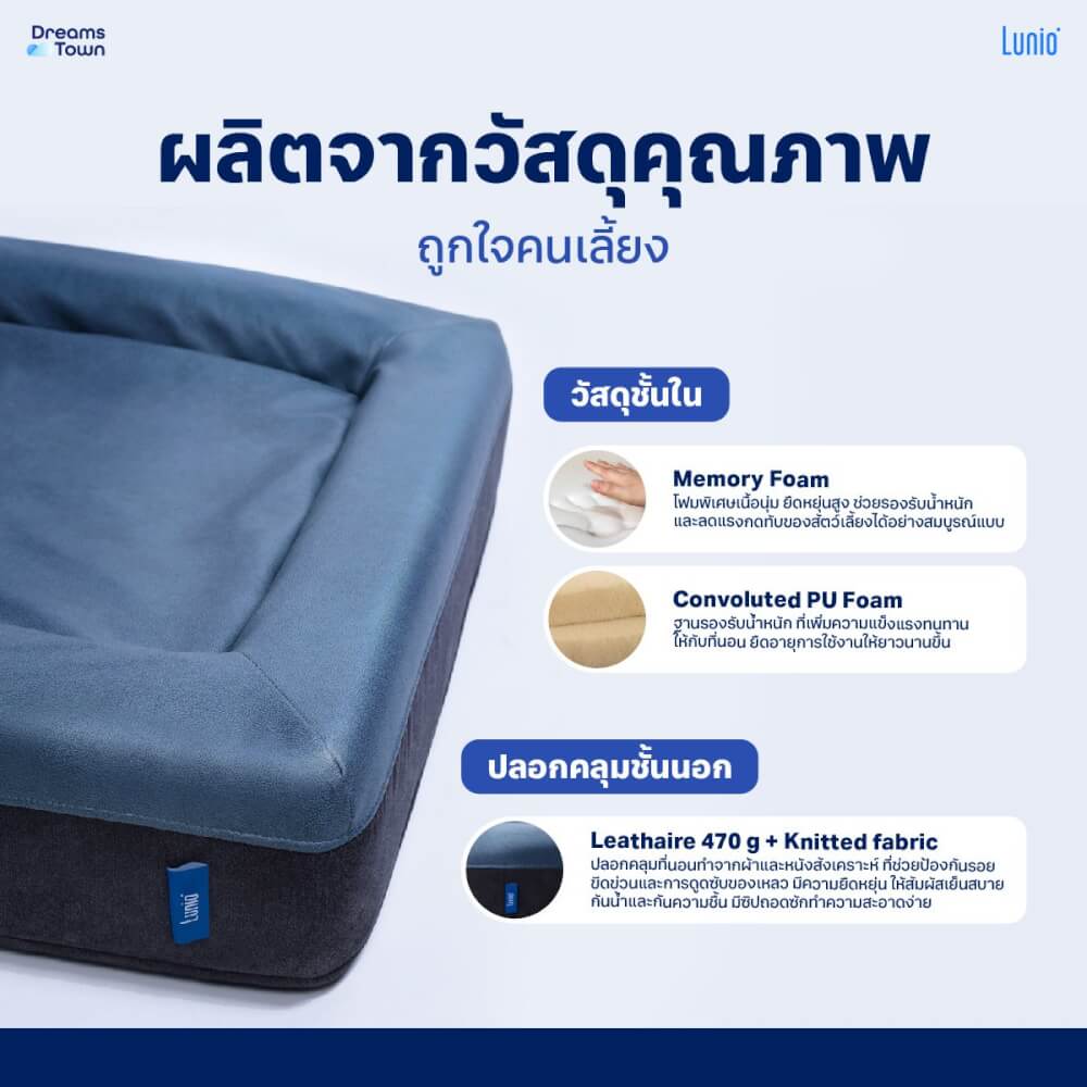ที่นอนสัตว์เลี้ยง LUNIO L : 90X70X18 CM_1